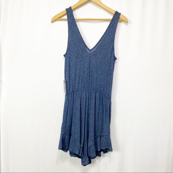 NWT-Express Blue Marl V neck Ruffle short Romper XS - Picture 4 of 7